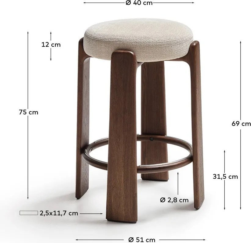 Bézs-sötét natúr színű kőrisfa bárszék (ülésmagasság 75 cm) Granite – Kave Home