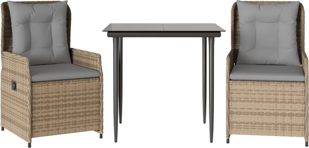 vidaXL 3 részes bézs polyrattan kerti étkezőgarnitúra párnákkal