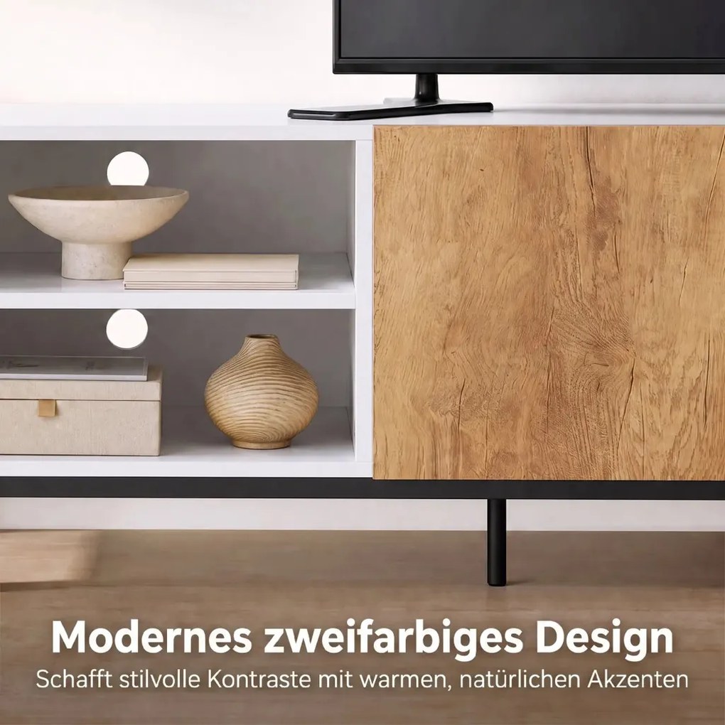 TV-szekrény akár 55 hüvelykes televíziókhoz, modern, állítható polcokkal, fehér