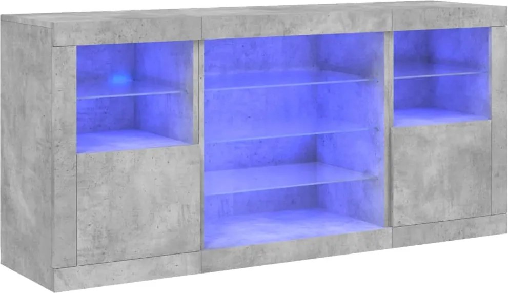 vidaXL betonszürke tálalószekrény LED-világítással 142,5 x 37 x 67 cm