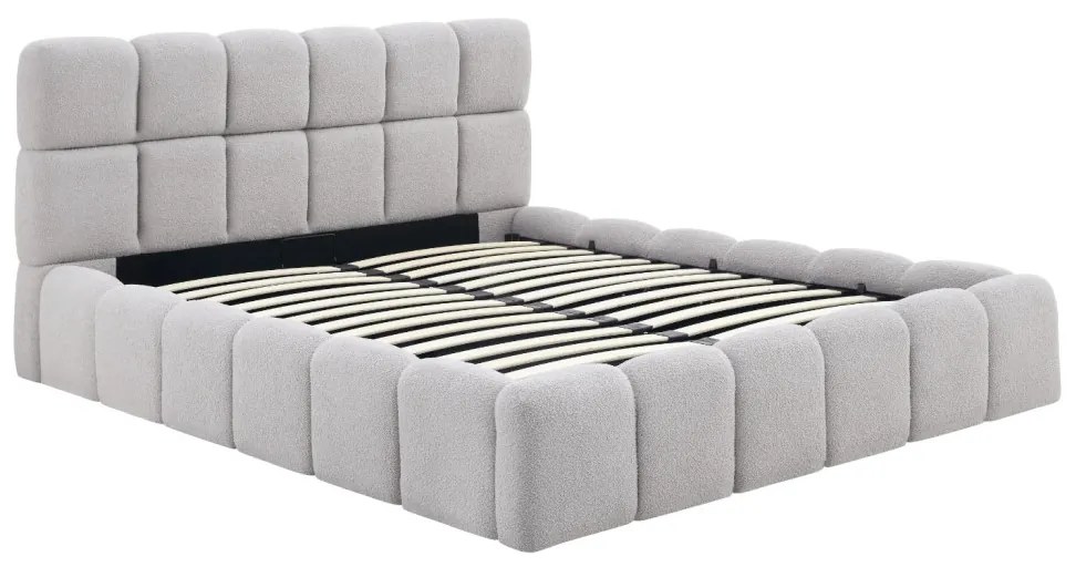 Szürke Bouclé Franciaágy Ágyneműtartóval. 160x200 MURACJA