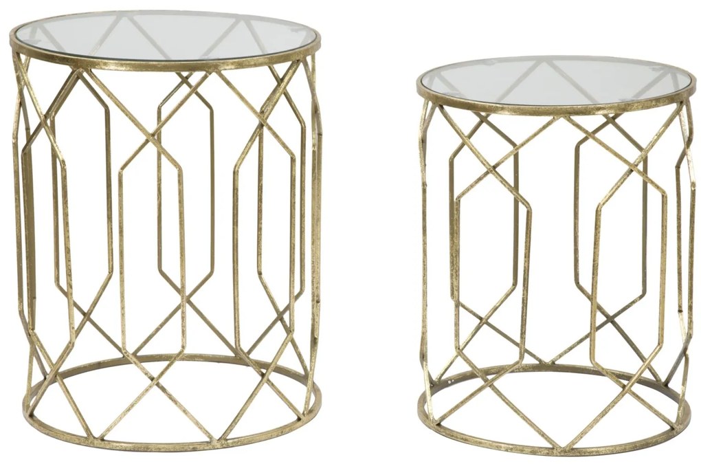 Oro aranyszínű fém kisasztal készlet üveg lappal – 2 db – Duetto