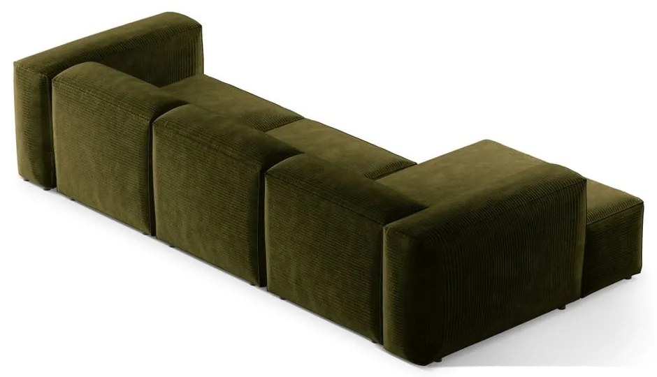 Zöld kordbársony sarokkanapé (bal oldali-heverő résszel) Bergamo – Cosmopolitan Design