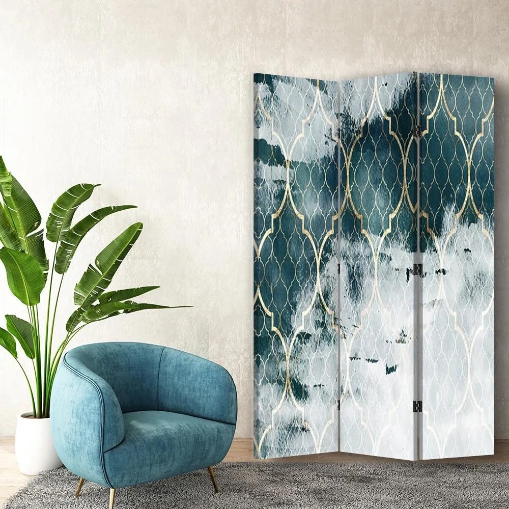 Gario Paraván Marokkói lóhere türkizkék színben Méret: 110 x 170 cm, Kivitelezés: Klasszikus paraván