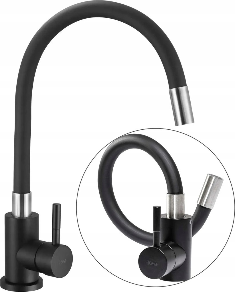 Konyhai Álló Csaptelep Rea Clever Black Fekete Rugalmas Kifolyócső