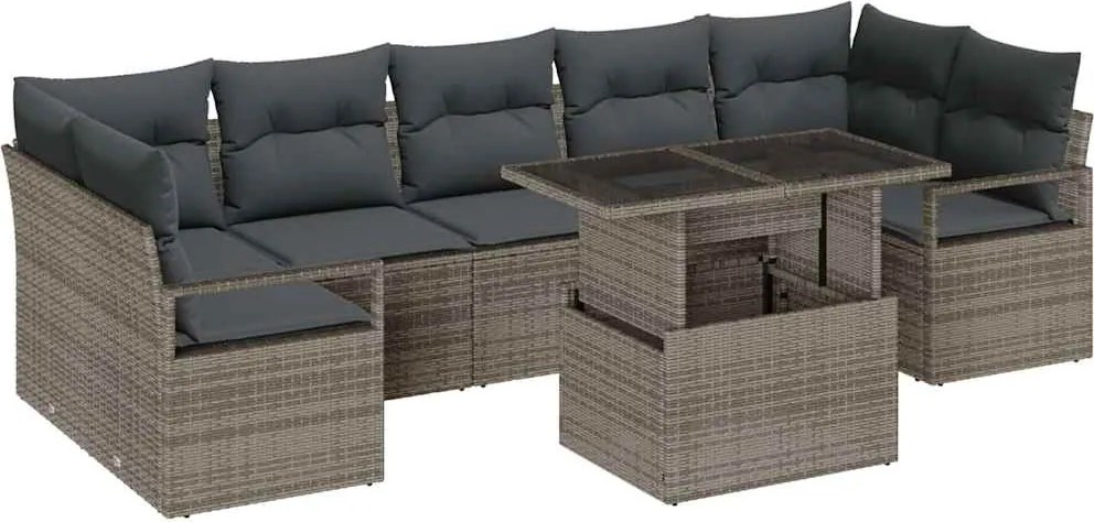 vidaXL Kerti Kanapé Szett párnával 8 pcs Szürke polirattan