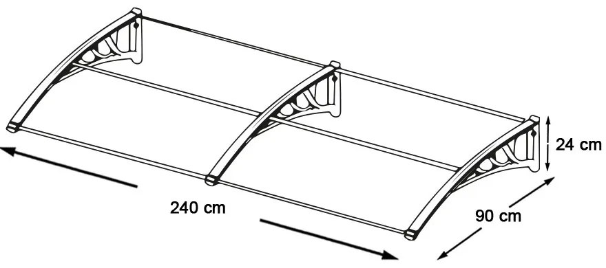 Műanyag előtető több méretben és színben-240x90 cm-fekete