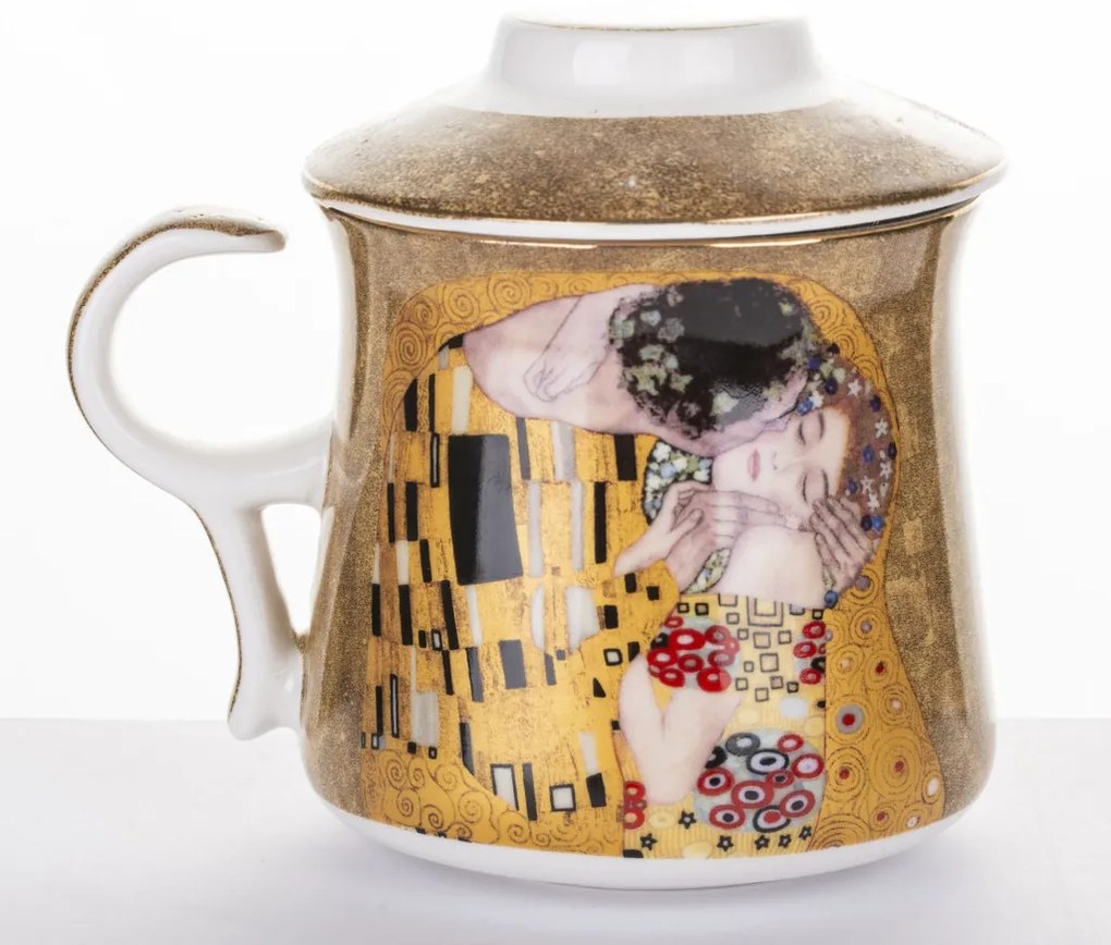 Bögre szűrővel, porcelán, többszínű, 11,5x12x9cm Klimt: A csók