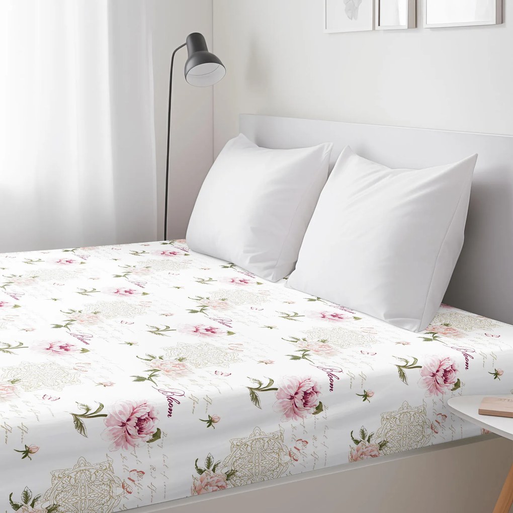 Goldea pamut gumis lepedő - pünkösdirózsa mintás 90 x 200 cm