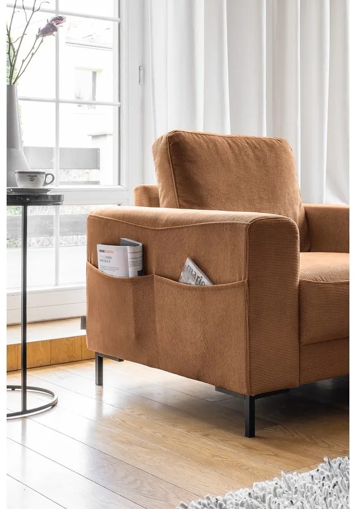 Narancssárgásbarna kordbársony fotel Lofty Lilly – Miuform