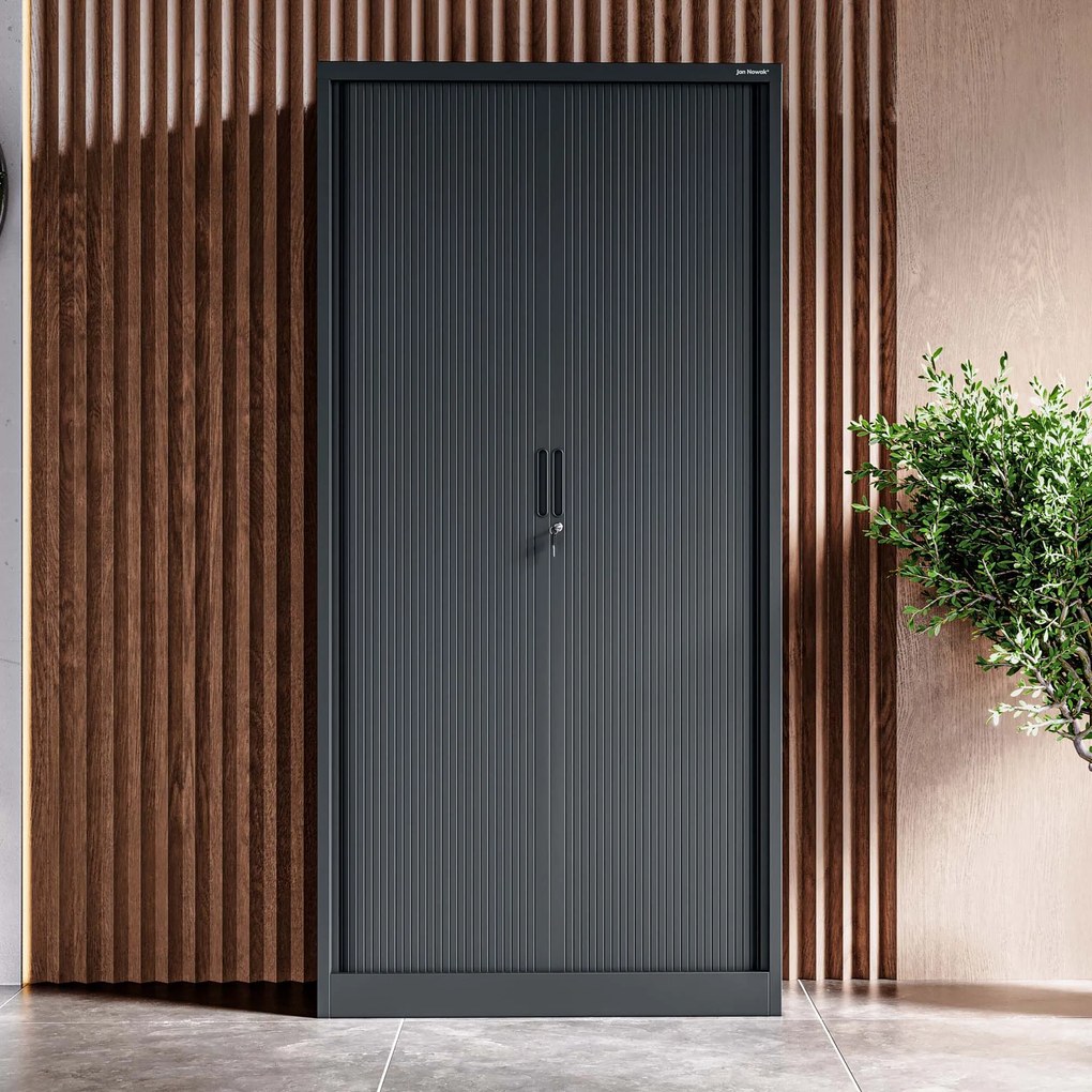 Fém szekrény harmonika ajtókkal DAMIAN, 900 x 1850 x 450 mm, antracit