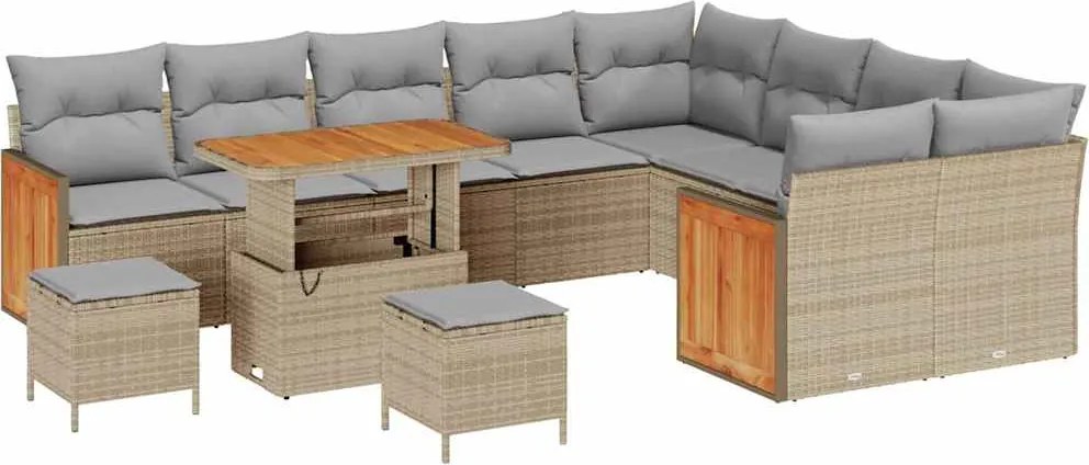 vidaXL Kerti Kanapé Szett 13 pcs Beige és Világosszürke polirattan