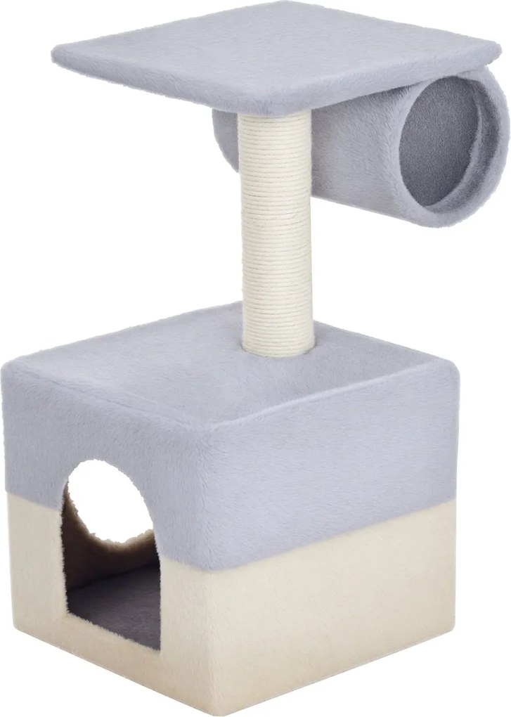 PawHut Macska Kaparófa 31x31x58 cm Középső Postával, Puha Fészek Kaparásra, Alvásra és Játékra Szürke és Bézs Színben | Aosom