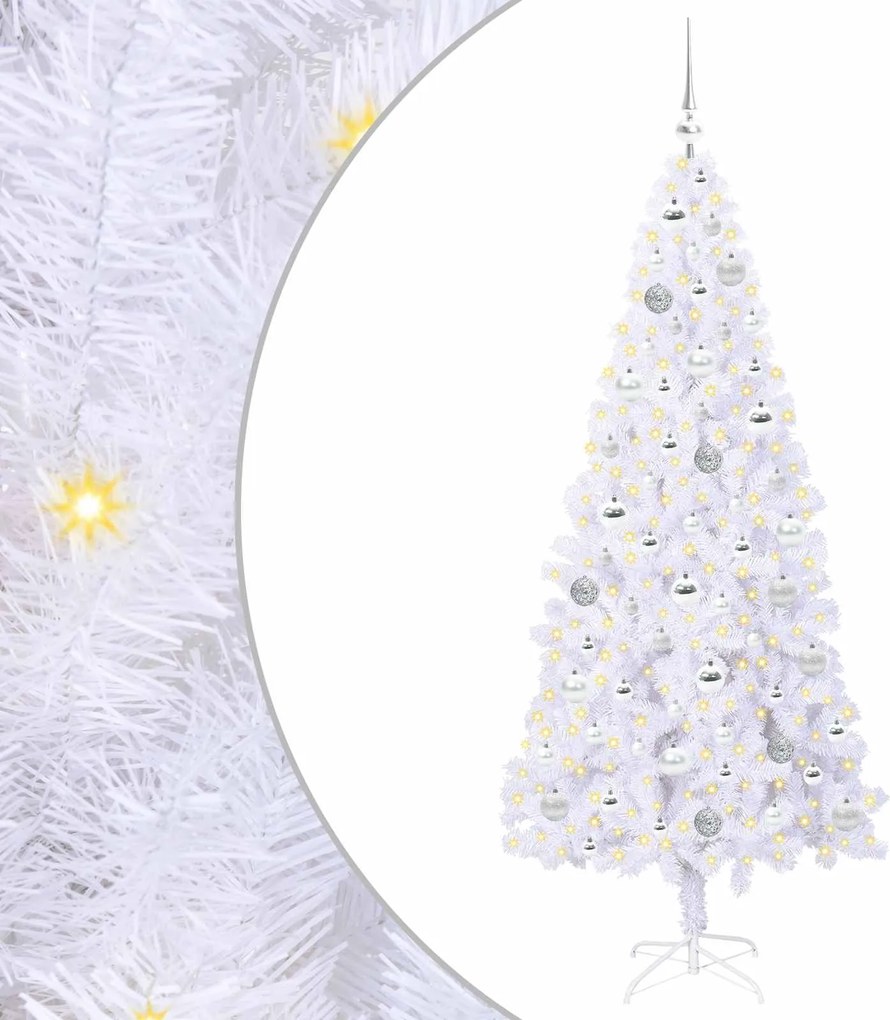 vidaXL Mű karácsonyfa 300 LED-del állvánnyal Fehér 180 cm PVC és Acél