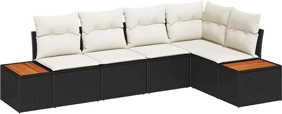 vidaXL Kerti Kanapé Szett párnával 5 pcs Fekete Poli rattan