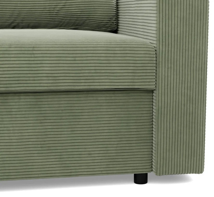 Zeus sarokkanapé, 2 ágyneműtartóval, egyenes kartámasz, kordbársony, univerzális oldal, hab töltet, zöld