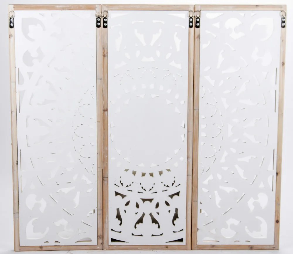 3 részes vintagere koptatott krémfehér bézs faldekoráció 90x91x2,5cm