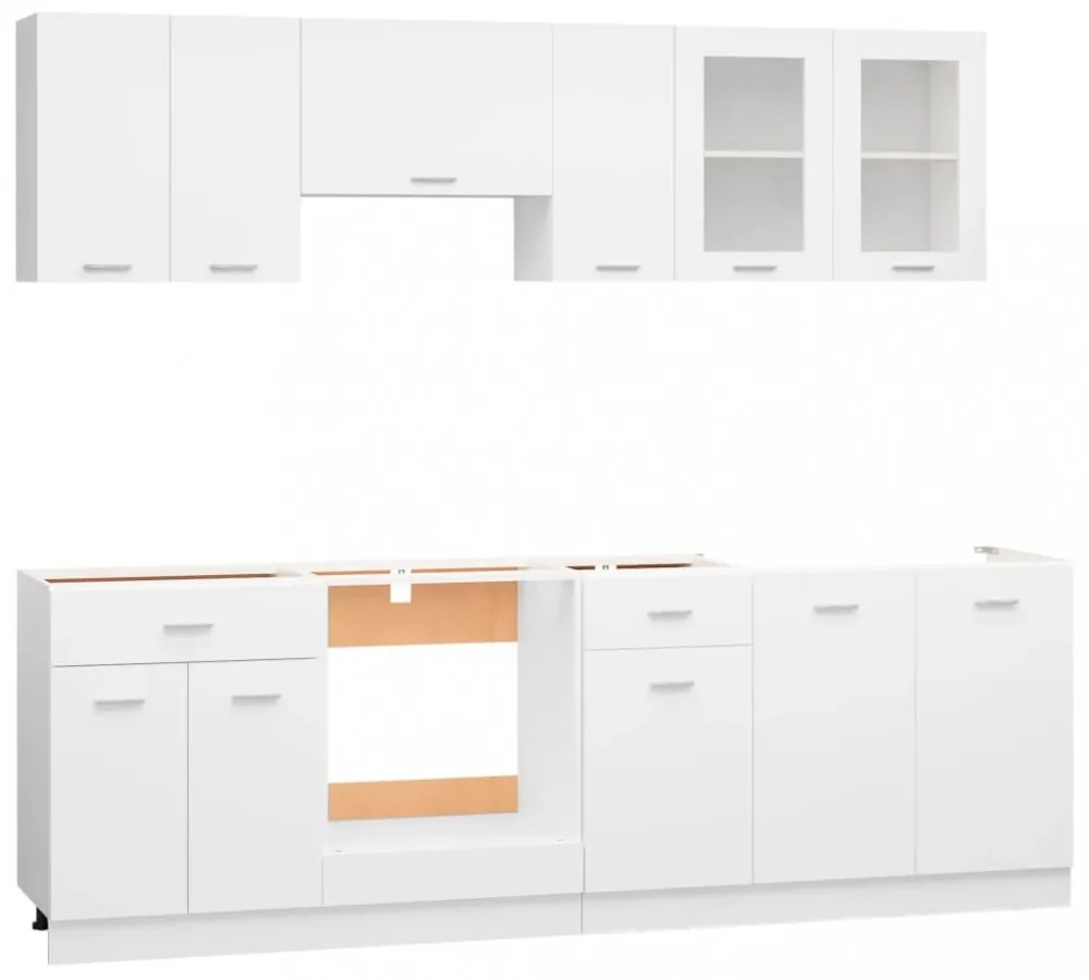 Lyon 8 részes fehér szerelt fa konyhai szekrénygarnitúra