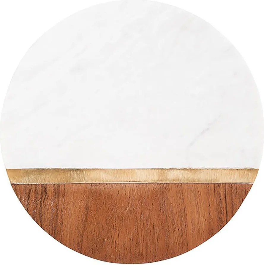 MARBLE KITCHEN márvány/fa alátét sárgaréz csíkkal, Ø 30 cm