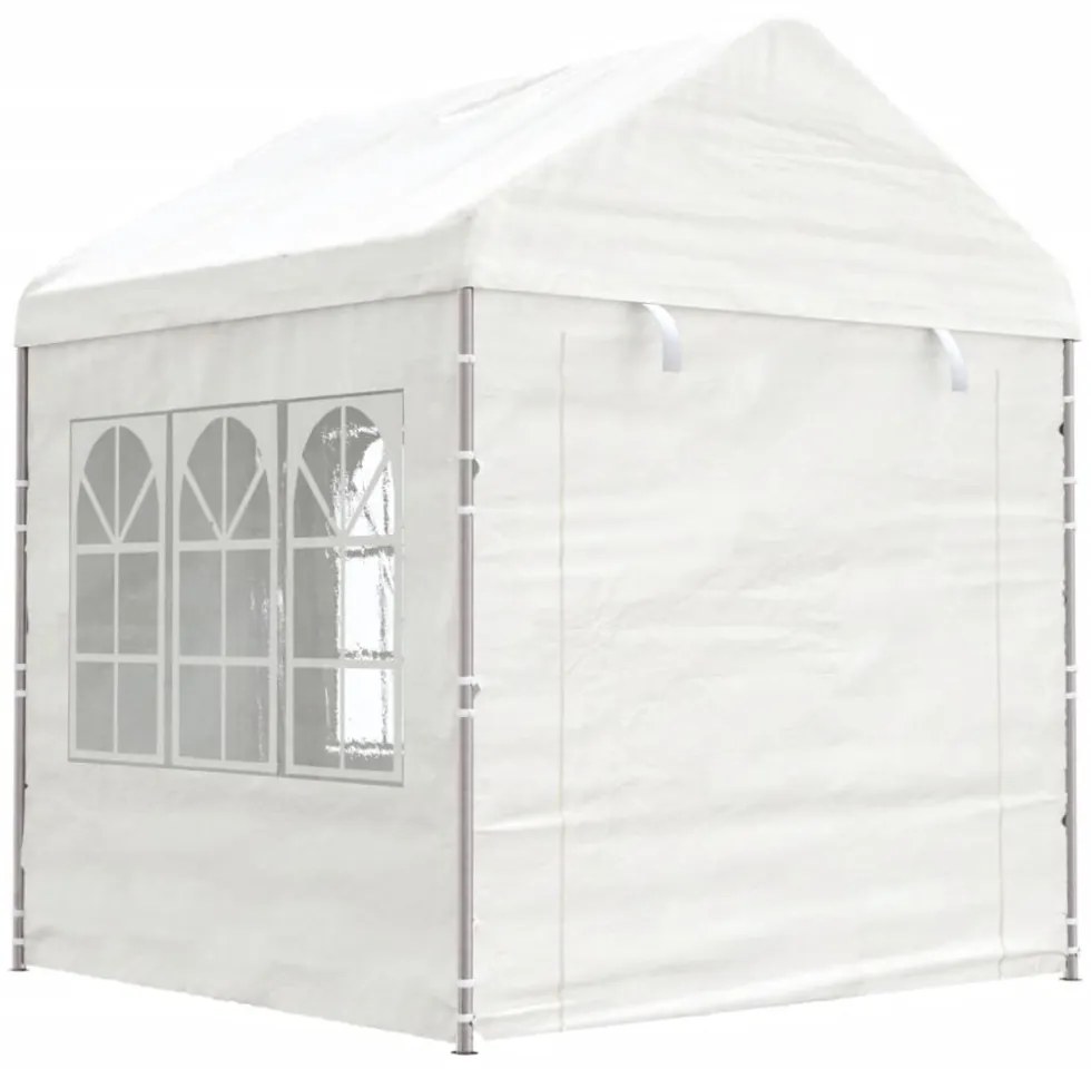 fehér polietilén pavilon tetővel 6,69 x 2,28 x 2,69 m