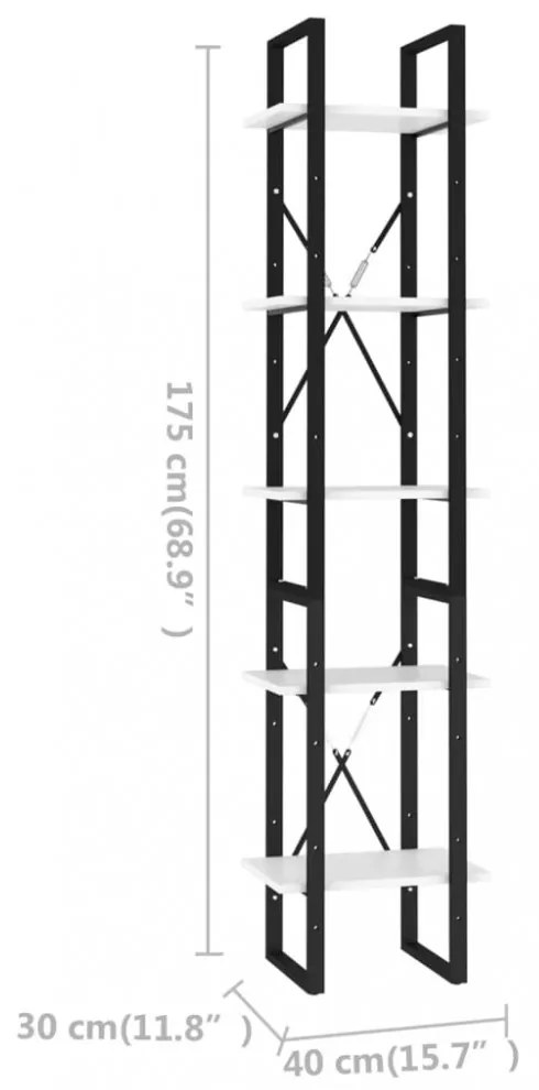 5 szintes fehér szerelt fa könyvszekrény 40 x 30 x 175 cm