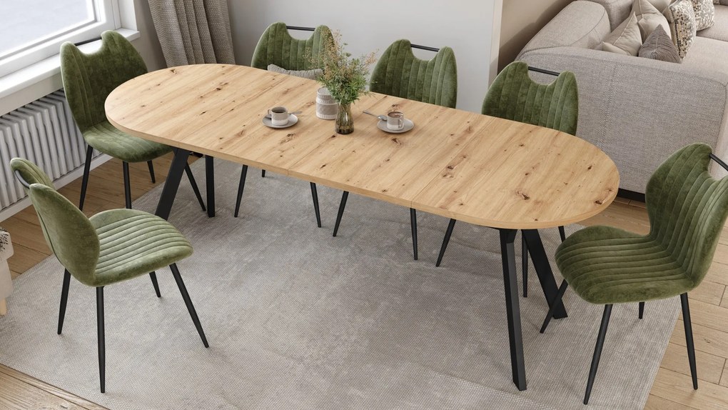 Mazzoni Ovális bővíthető ALMO asztal Artisan Tölgy / fekete lábakkal