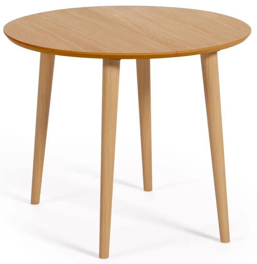 Natúr színű kerek bővíthető étkezőasztal tölgyfa dekorral ø 90 cm Oqui – Kave Home