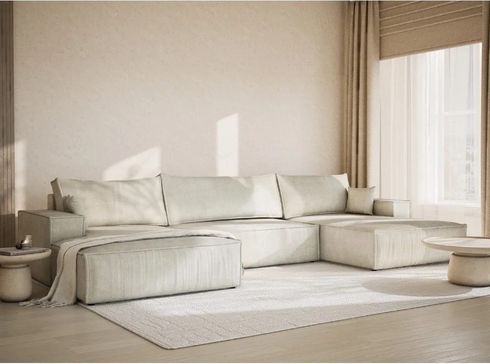 Krémszínű zsenília kinyitható-tárolóhelyes sarokkanapé (U alakú) Kyoto – Maison de Rêve