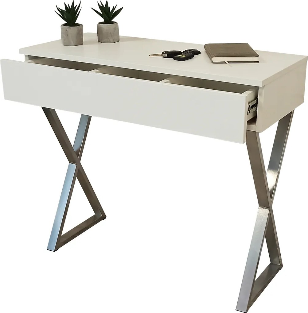 Fésülködőasztal Fehér Matt Fiókos Ezüst Lábak 90CM