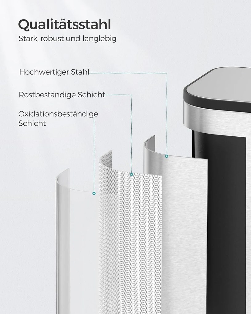 Konyhai szemetes, 20 literes pedálos kuka belső vödörrel, fedéllel, acél