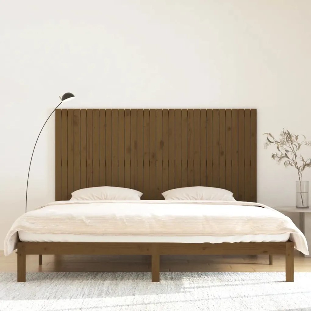 mézbarna tömör fenyőfa fali fejtámla 204x3x110 cm