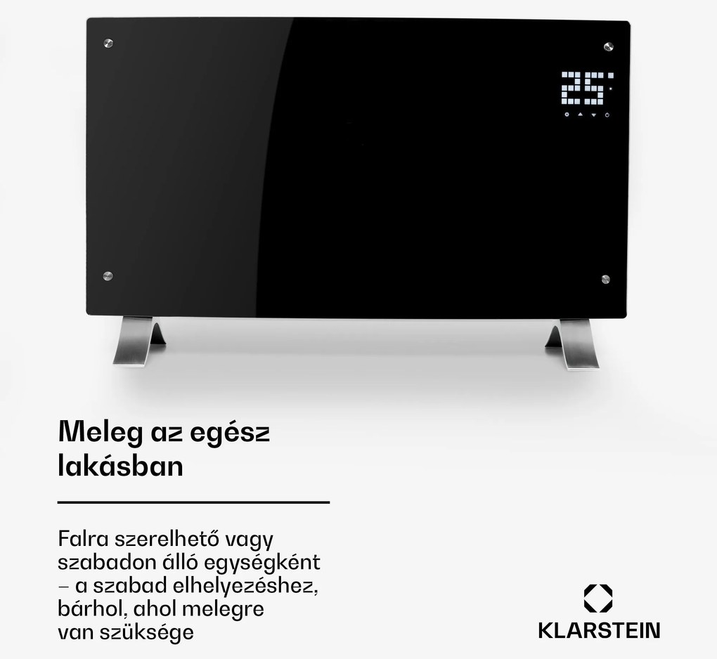 Klarstein Bornholm Curved, konvektor, 2000 W, termosztát, időzítő, fekete