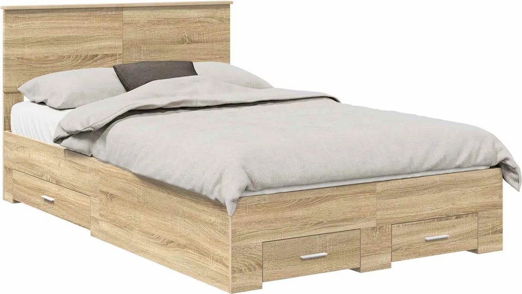 vidaXL Ágykeret fejtámlával fiókkal Sonoma tölgy 135 x 190 cm Faanyag