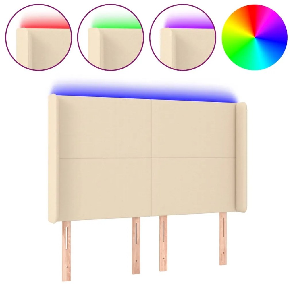 krémszínű szövet LED-es fejtámla 147x16x118/128 cm
