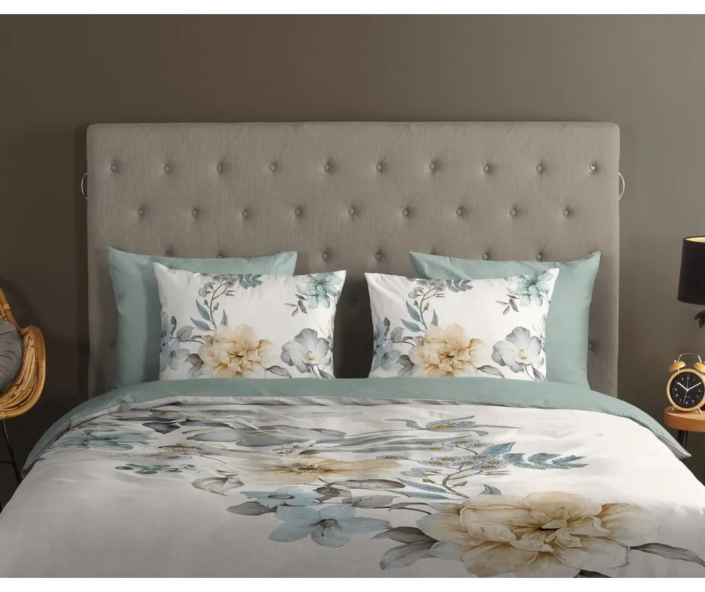 Zöld-krémszínű egyszemélyes-hosszabbított pamut ágyneműhuzat 140x220 cm Celina – Good Morning