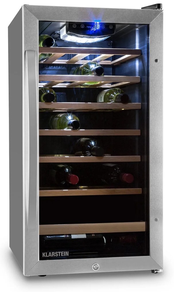 Klarstein Vivo Vino 26, 88 liter, borhűtő, 26 palack, rozsdamentes acél, LED