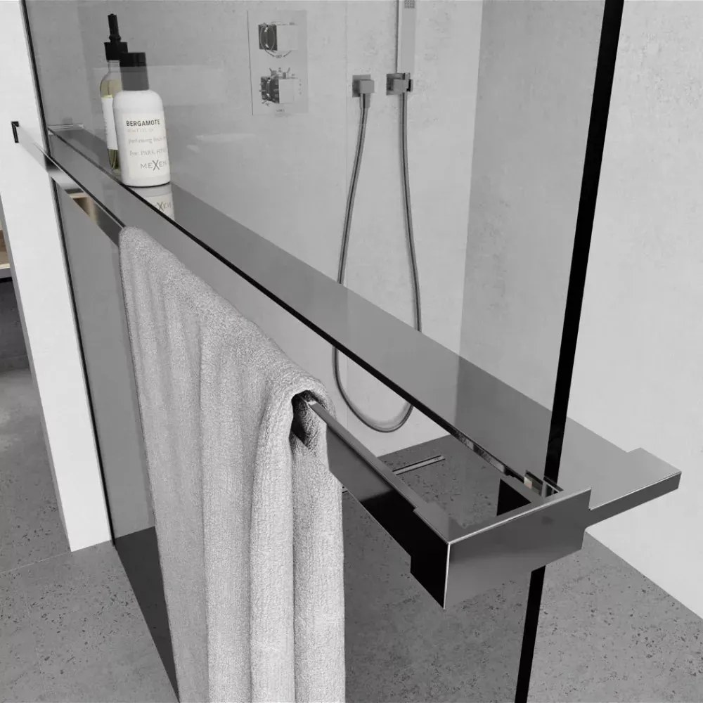 Stuxi Milano Easy Kombi Plus 1 Walk-in zuhanyfal, 110x110 cm, 8 mm vastag vízlepergető biztonsági üveggel, helytakarékos stabilizátorral, polccal