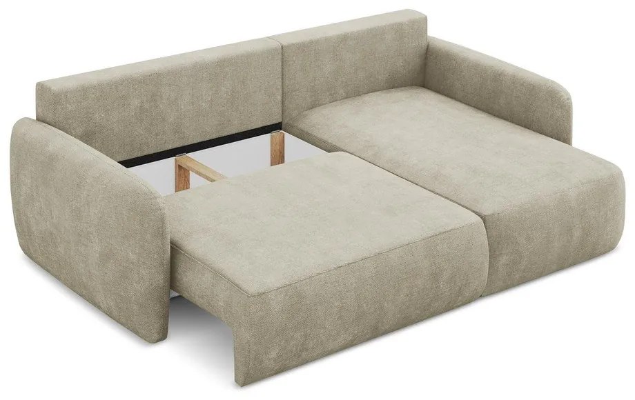 Bézs zsenília kinyitható-tárolóhelyes sarokkanapé (jobb oldali-heverő résszel) Lilo – Makamii