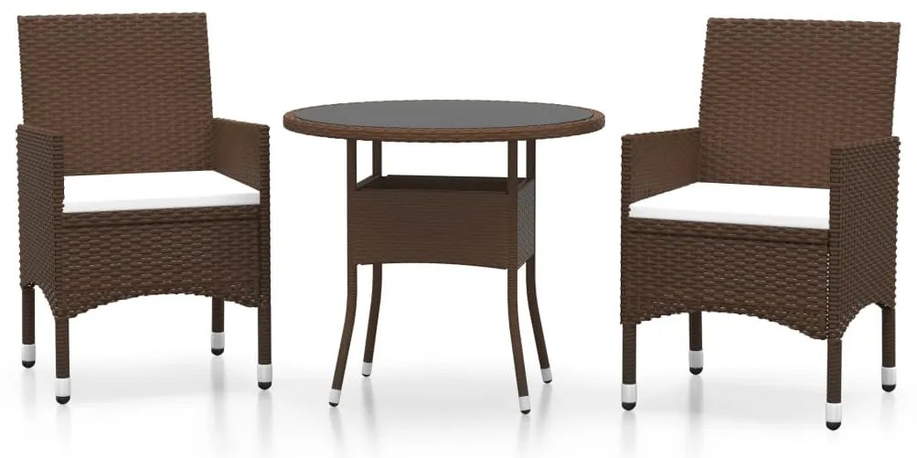 vidaXL 3 részes barna polyrattan és edzett üveg kerti bisztrószett