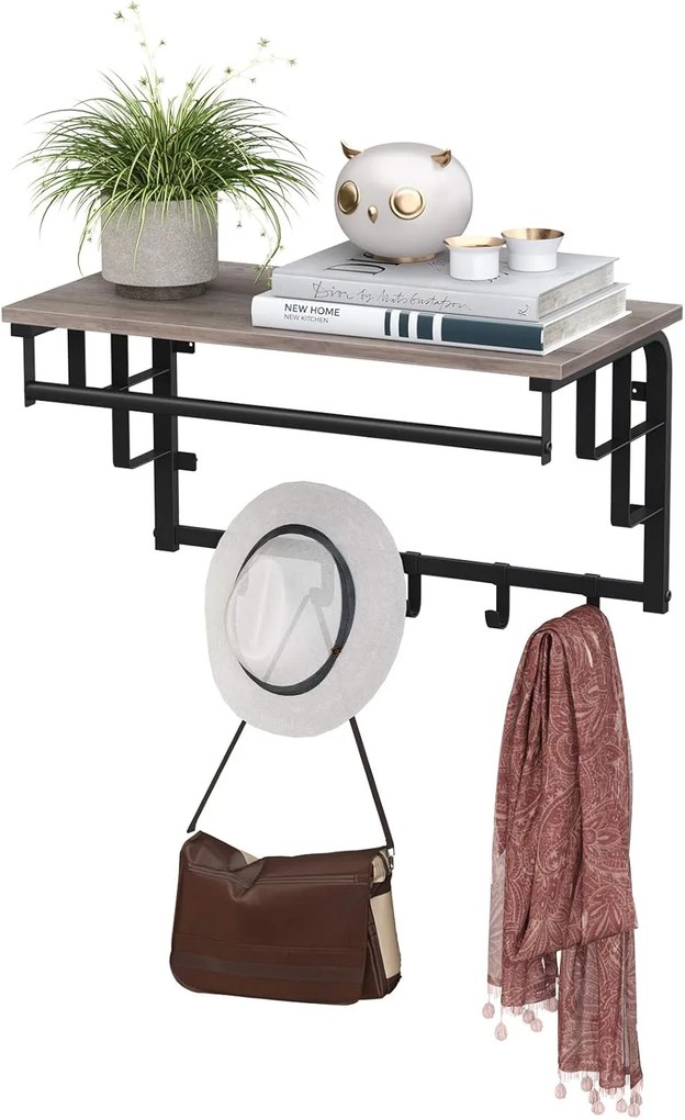 Szürke polc akasztókkal TAYLOR TRUFFLE 66x30x27 cm