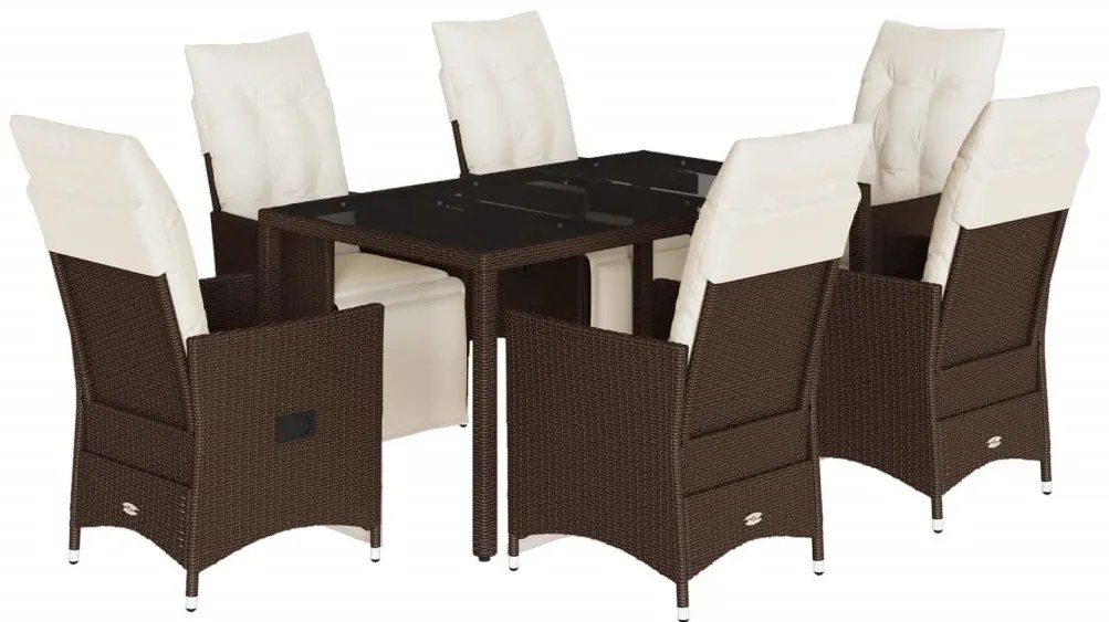 vidaXL 7 részes barna polyrattan kerti bisztrógarnitúra párnákkal