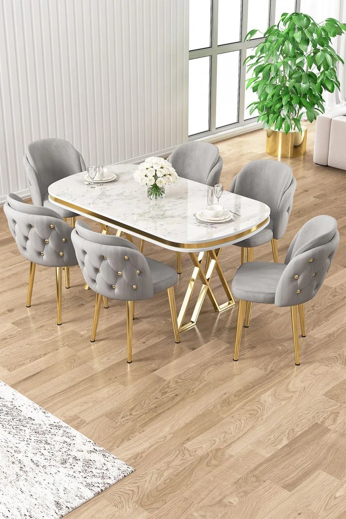 Zae étkezőgarnitúra, fehér márvány-arany, 168 cm – TR240CHR3092