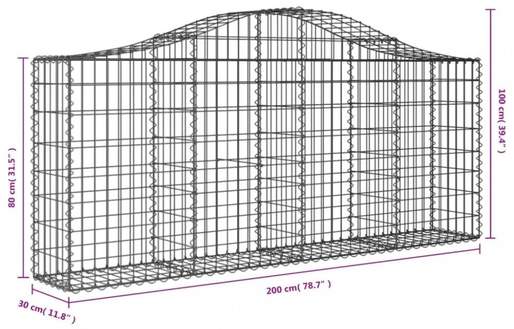 vidaXL 7 db íves horganyzott vas gabion kosár 200x30x80/100 cm