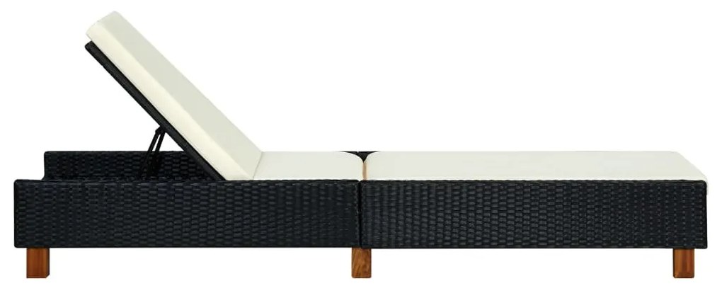 Fekete polyrattan napozóágy párnával