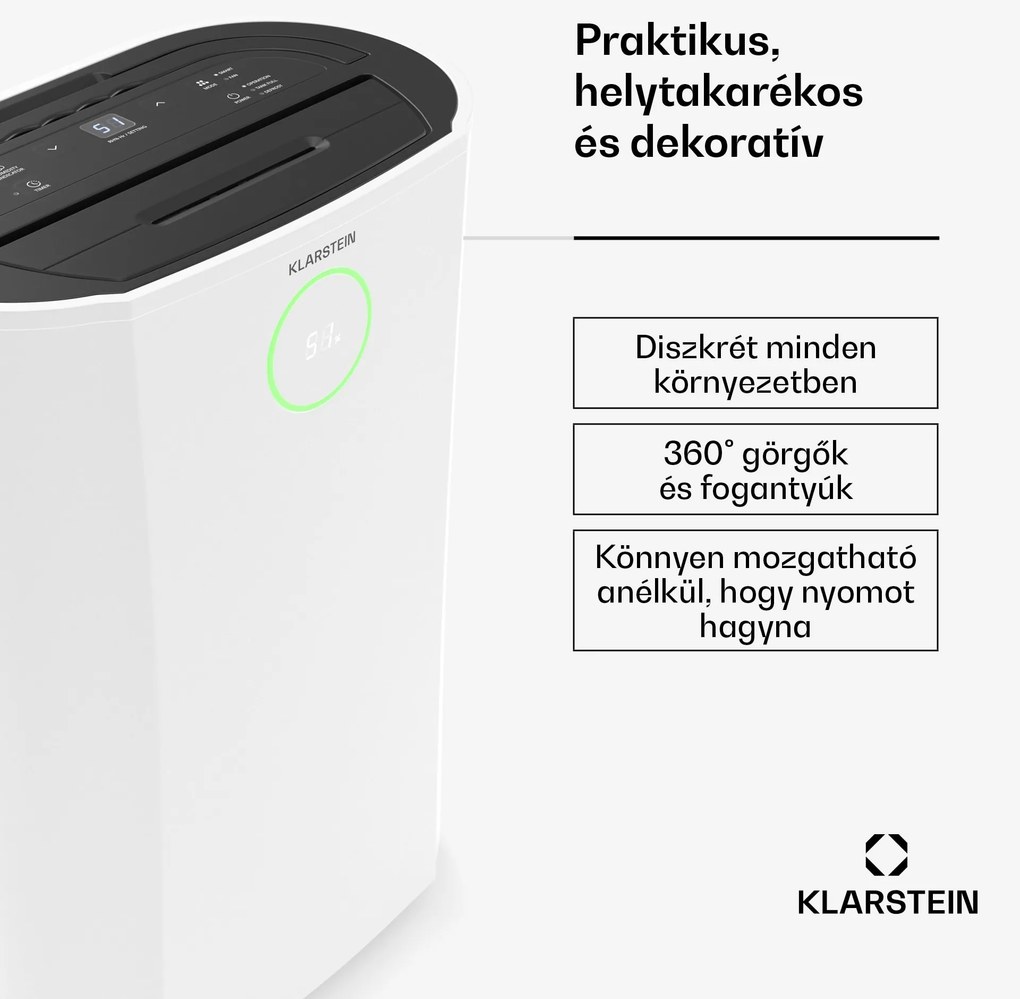 Klarstein DryFy ProConnect 16L párátlanító, 16 l/nap, 18 m², WiFi, App, LED kijelző, 24 órás időzítő