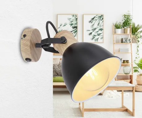 Globo 54018-1S Spotlámpa fém, fekete barna fa mintázatú dekorral. SZxM:150x185, AL:185, fényforrás nélkül 1xE27 40W 230V