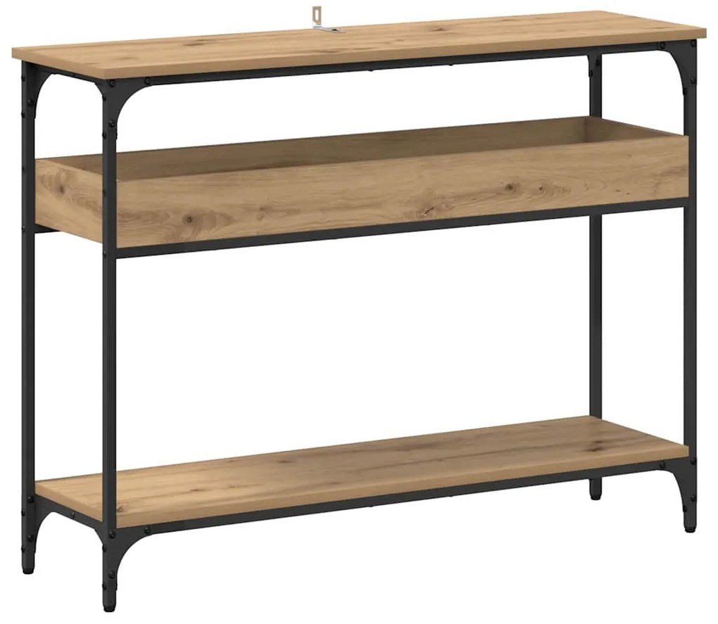 Konzolasztal polcokkal kézműves tölgy 100 x 29 x 75 cm Faanyag
