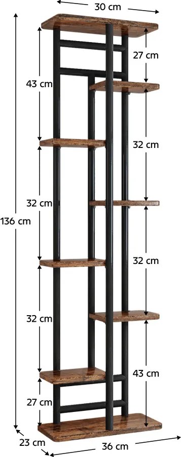 Fém virágállvány, fekete/rusztikus fa, LEDOR TYP 4