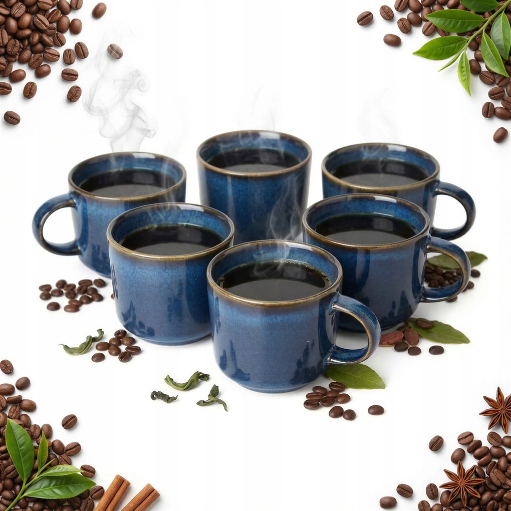 Kávés Bögre Teás Bögre Szett 6 Db 350 ML Sötétkék Kerámia