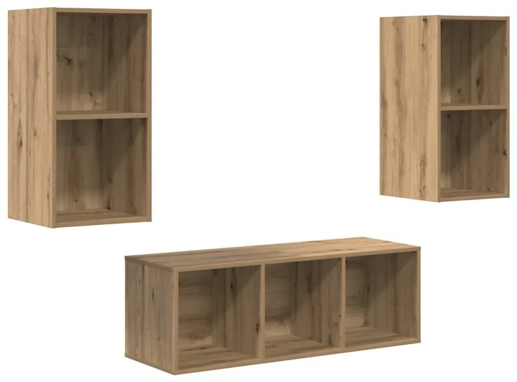 TV Szekrény Szett 3 pcs kézműves tölgy 37 x 37 x 107 cm Faanyag